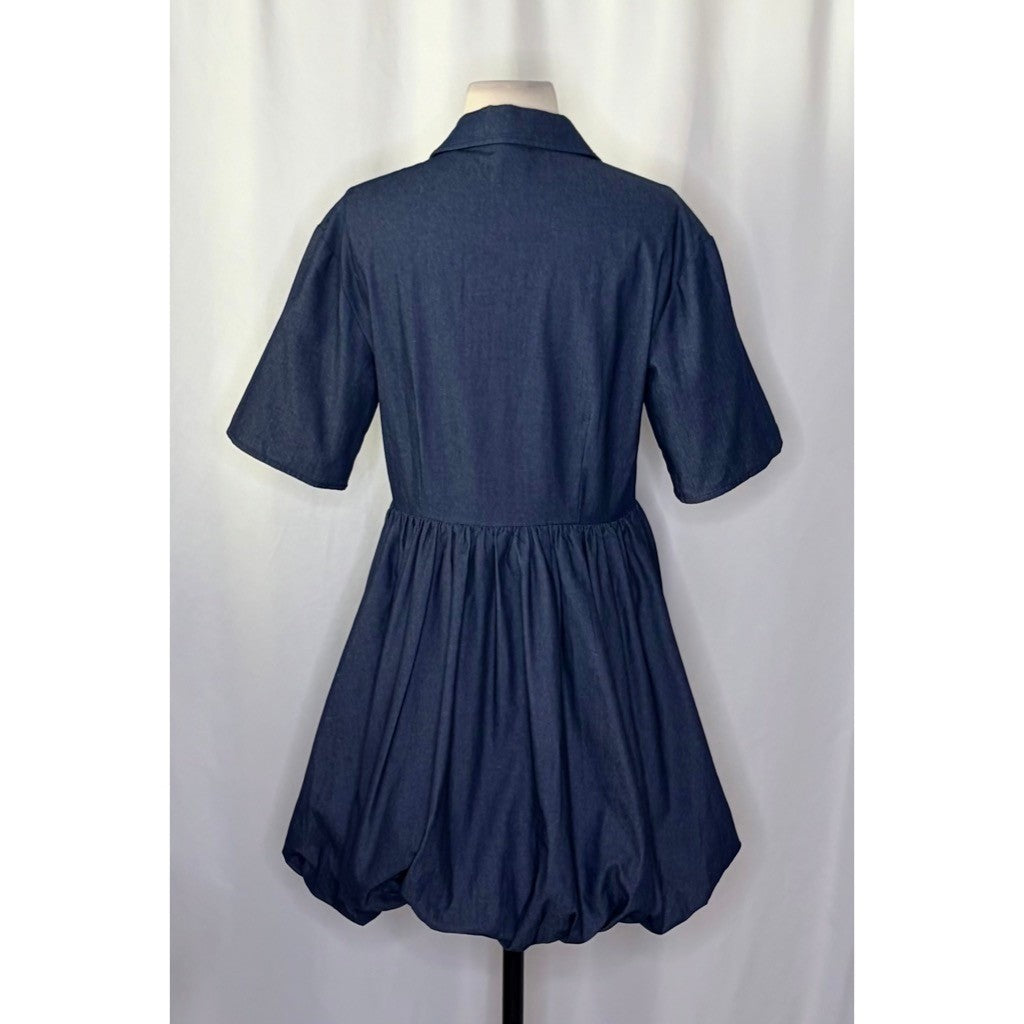 Anthropologie MARE MARE Short Sleeve Denim Bubble Hem Mini Dress Pockets Small