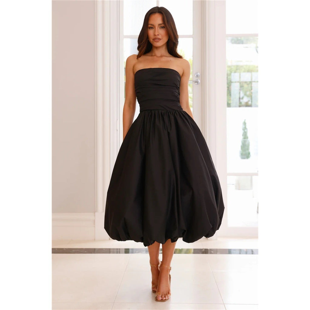 NWT!! HELLO MOLLY Upon A Cloud Strapless Bubble Midi Dress Solid Black X-Small