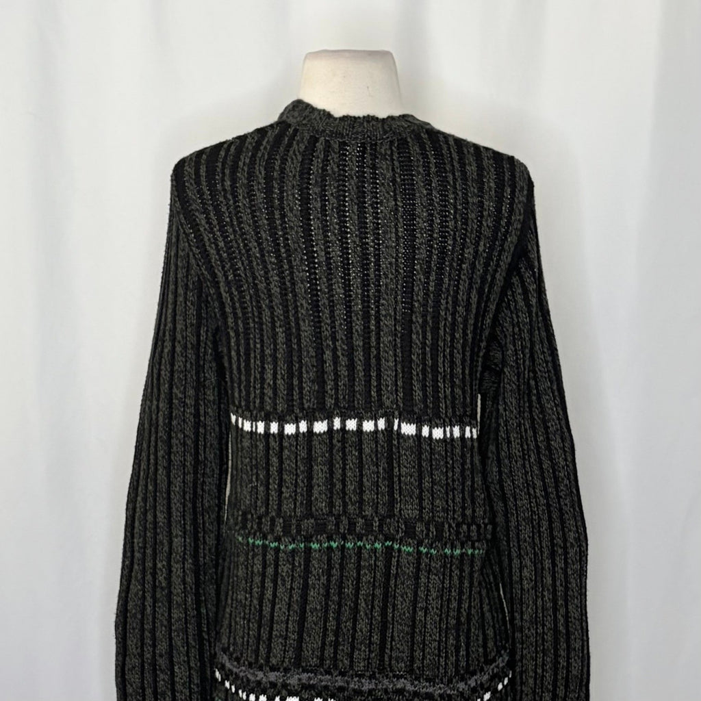 DRIES VAN NOTEN Green Striped Pullover Knit Sweater V Neck Medium