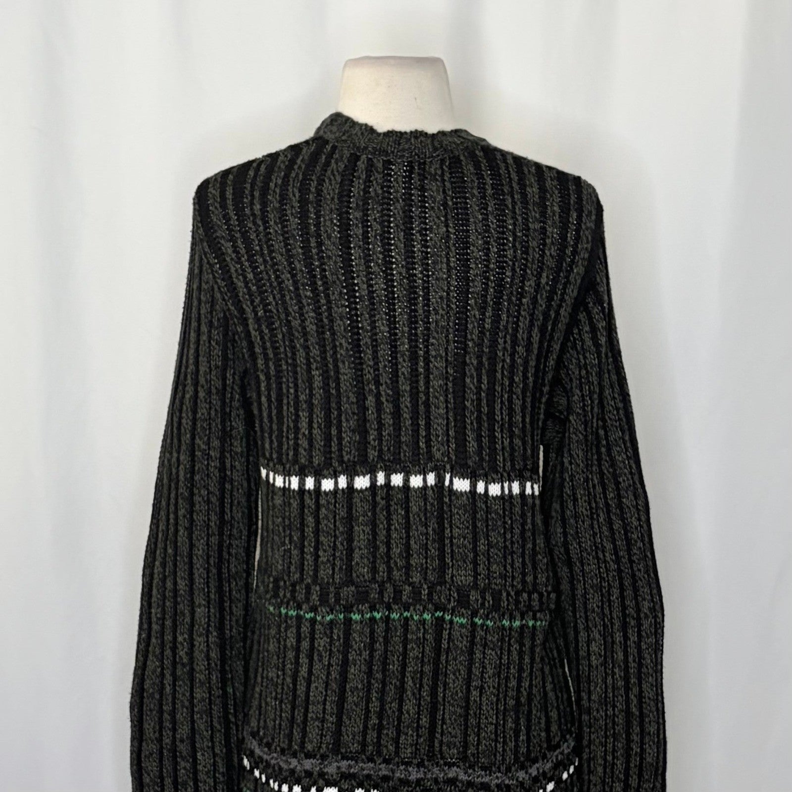 DRIES VAN NOTEN Green Striped Pullover Knit Sweater V Neck Medium