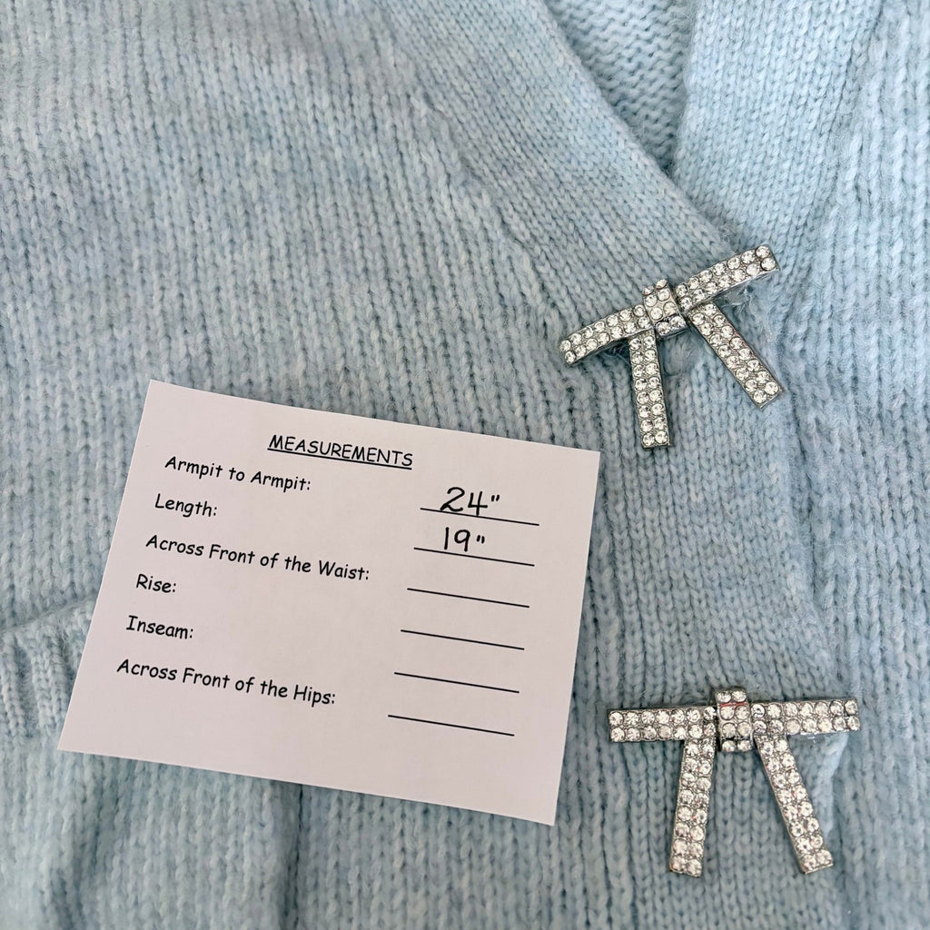 ZARA Jewel Bow Cardigan Sweater Baby Blue Coquette Blogger Favorite Preppy Small