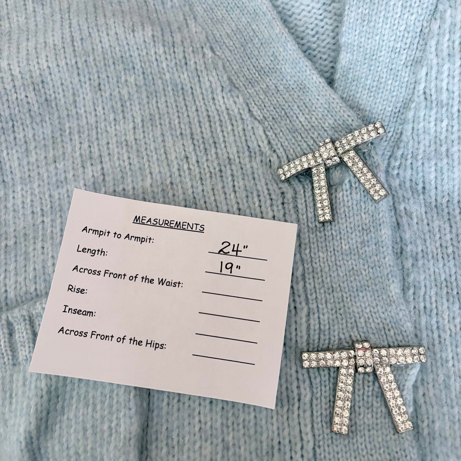 ZARA Jewel Bow Cardigan Sweater Baby Blue Coquette Blogger Favorite Preppy Small