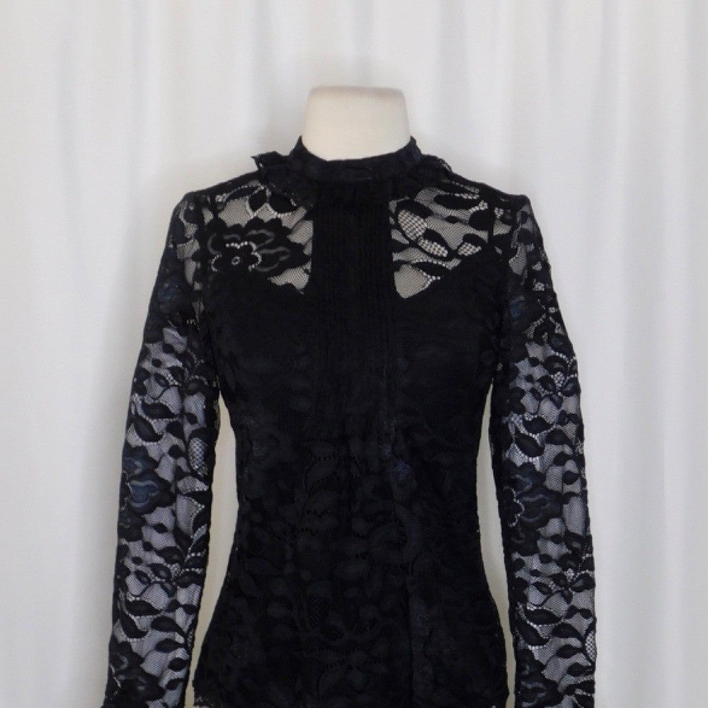 NWT!! J. CREW Lace Mockneck Top Black Floral Victorian Coquette Romantic Size 00