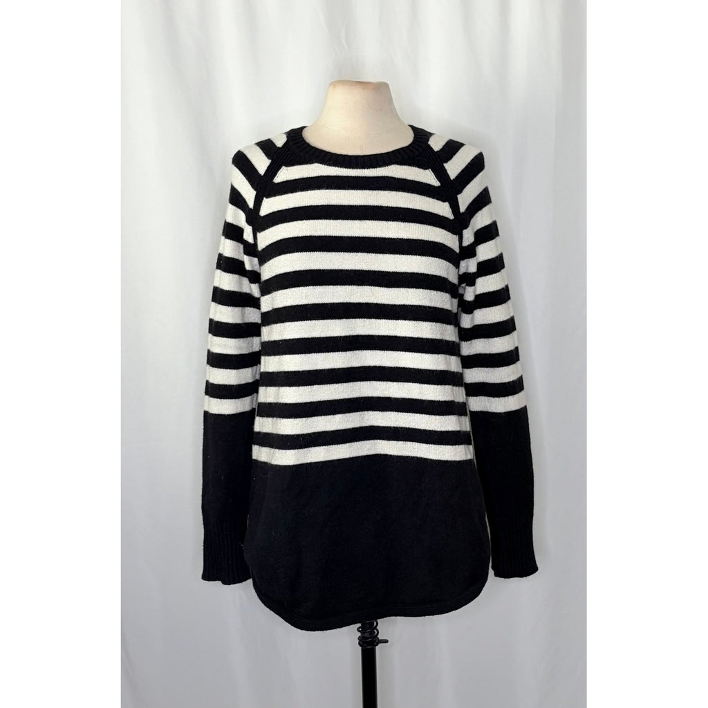 ANTHROPOLOGIE Rebekah Sweater Black White Stripe Tunic Pullover Knitwear Medium