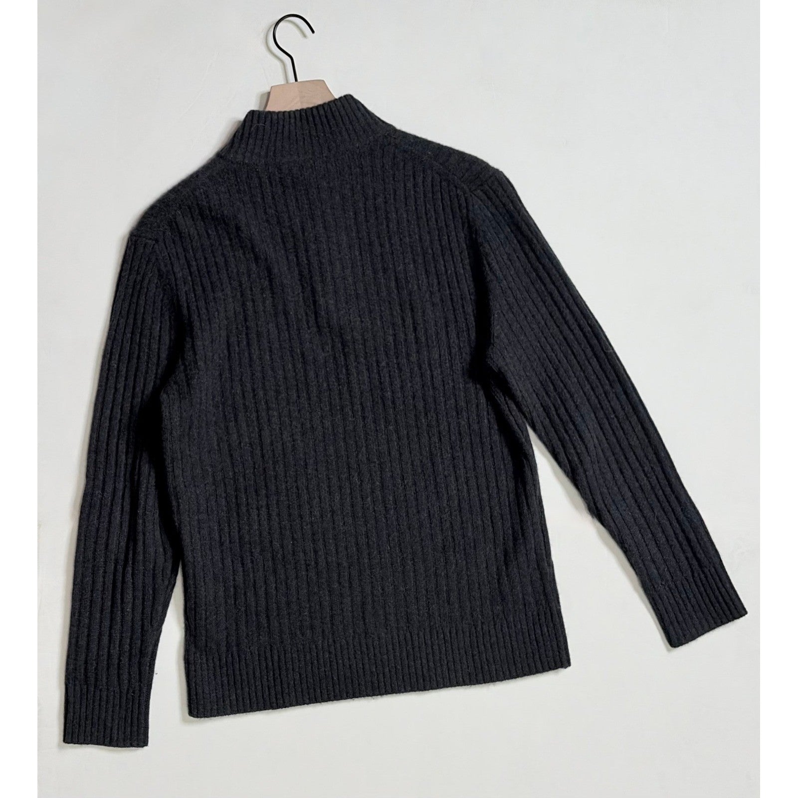 Men's GARNET HILL Washable Cashmere Ribbed Quarter Zip Sweater Charcoal Gray S
