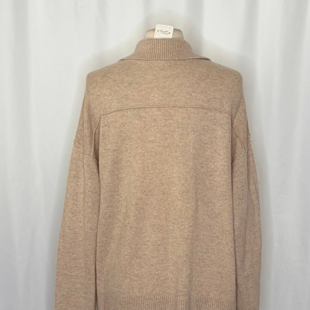 NWT!! FREE PEOPLE Eloura Cashmere Henley Sweater Solid Light Brown Tan X-Large