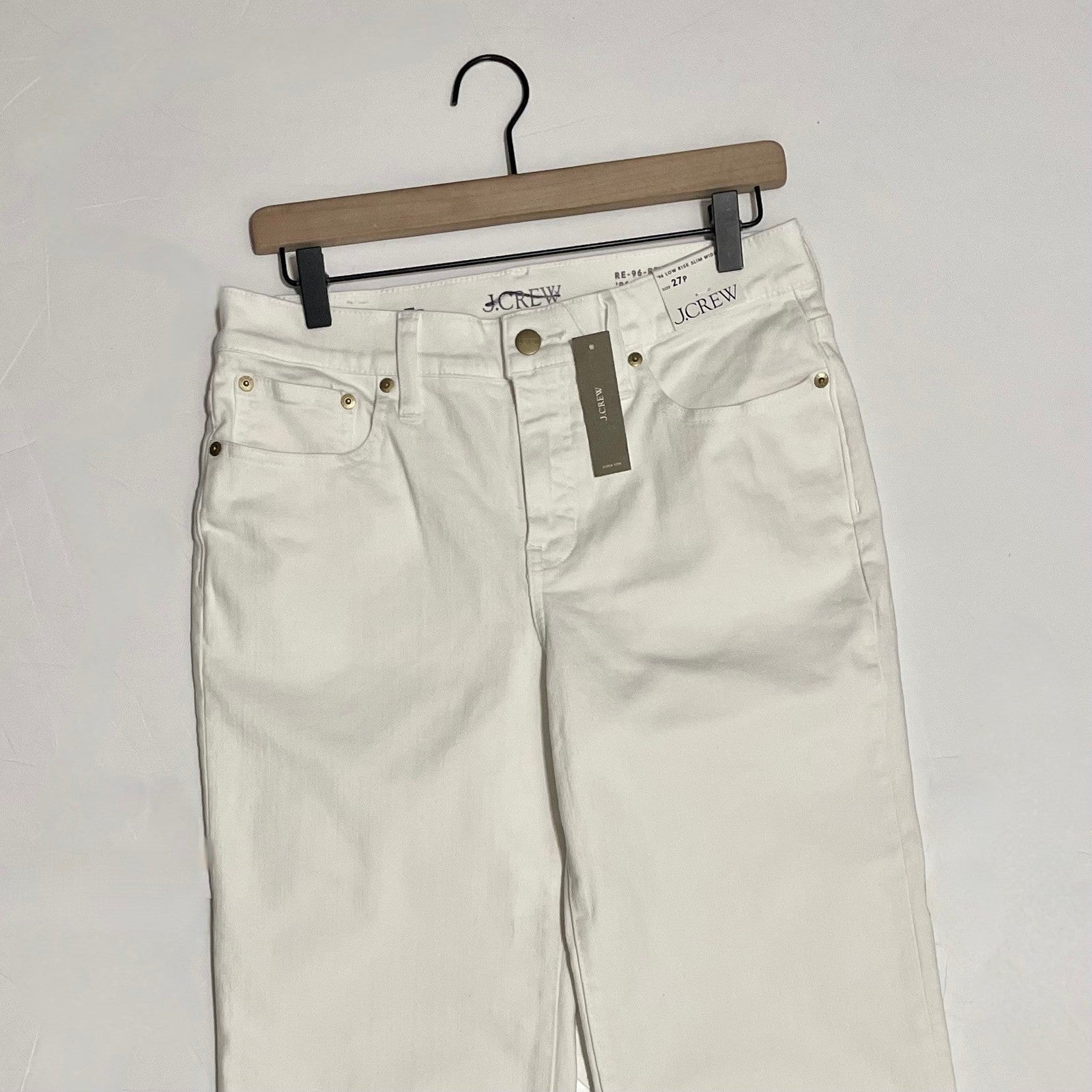 NWT!! J. CREW Lower Rise Full Length Slim Wide Jeans Solid White 27P 27 Petite