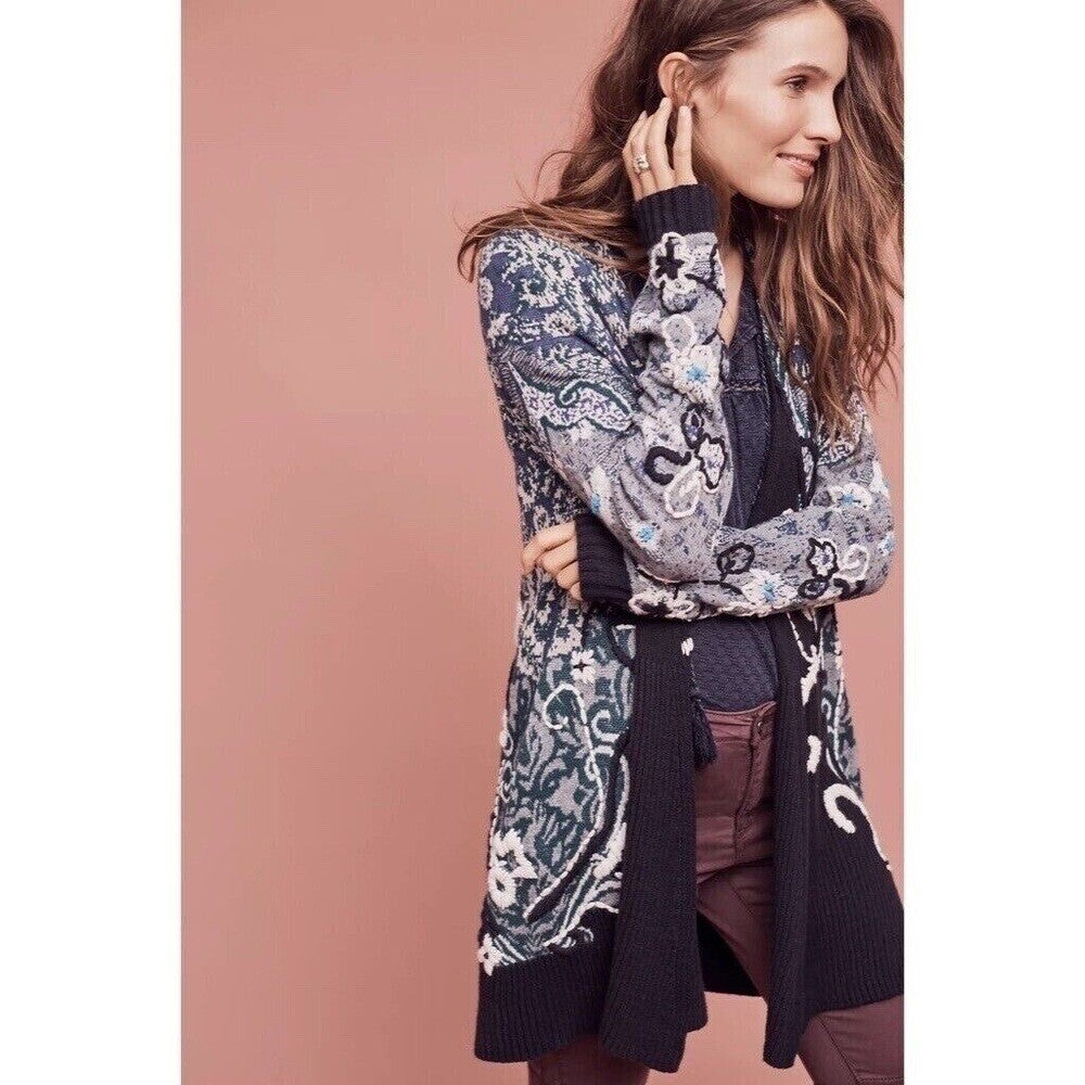 Anthropologie HWR Emmia Hand-Stitched Embroidered Cardigan Sweater Medium
