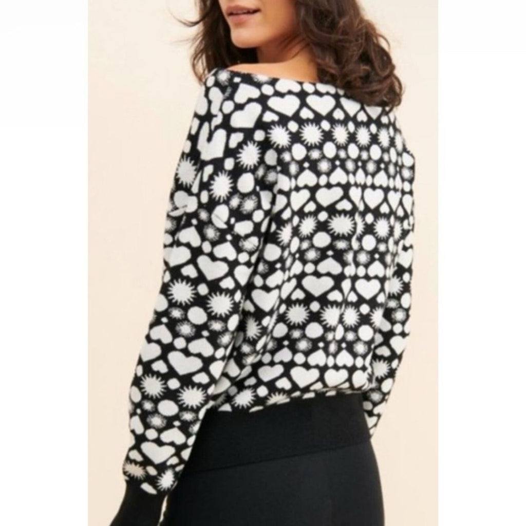 Anthropologie MAEVE Boat Bateau Neck Heart Print Sweater Pullover Knitwear Small