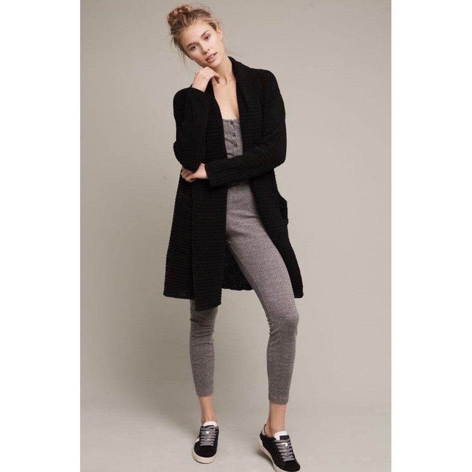 Anthropologie JOHN + JENN Liverpool Black Chenille Cardigan Sweater Solid Large