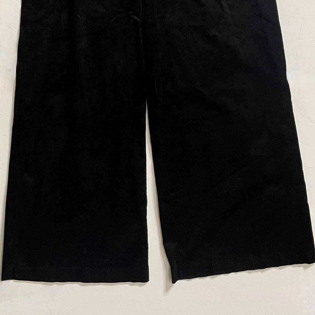 PAIGE Tinesha Corduroy Wide Leg High Rise Pants Solid Black Stretch Size 10