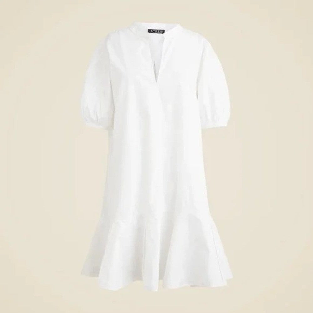 NWT!! J. CREW Delilah Dress Cotton Poplin Solid White Mini Ruffle Small Tall ST