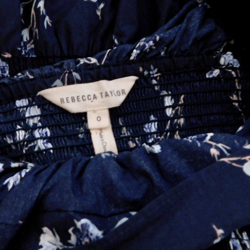 Revolve REBECCA TAYLOR Francine Off Shoulder Dress Floral Smocked Navy Blue 0