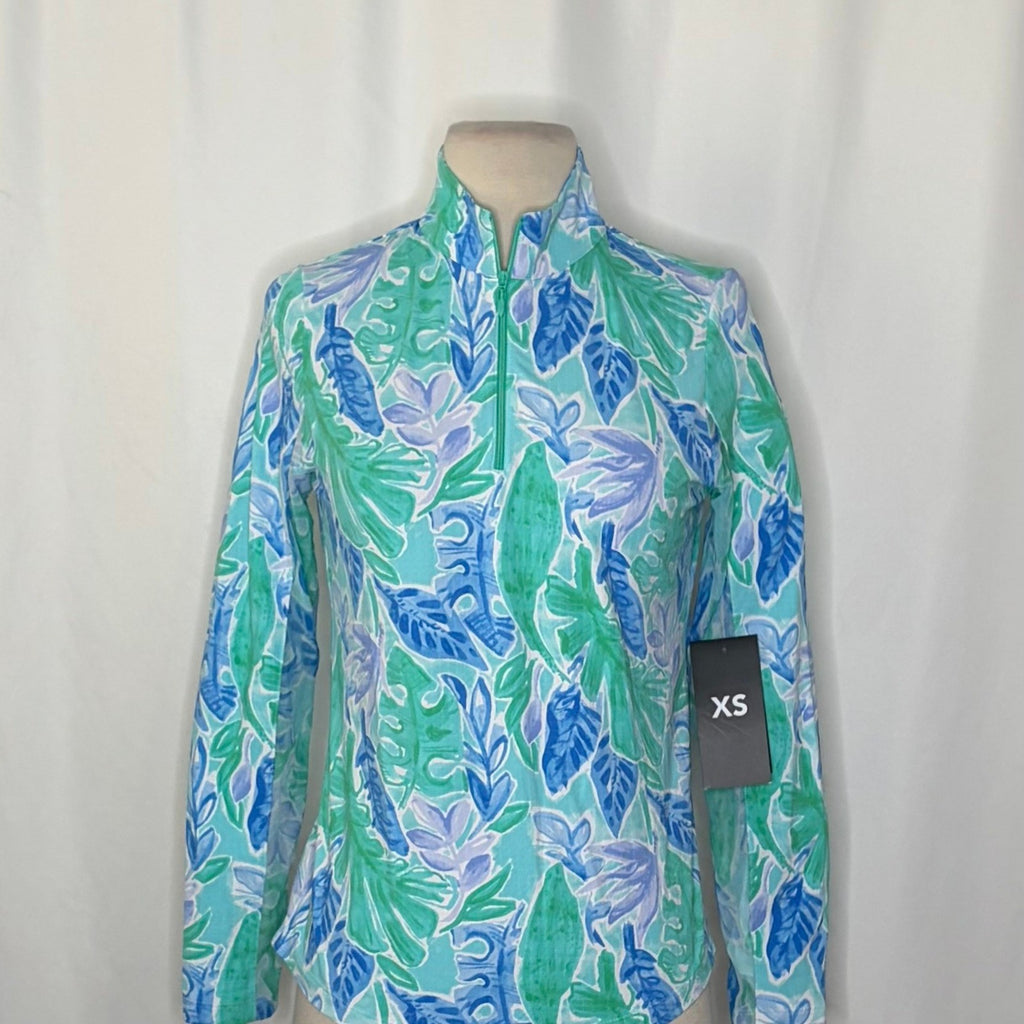 NWT!! IBKUL Mock Neck Long Sleeve Zip Top UPF50 Allison Jade Periwinkle X-Small