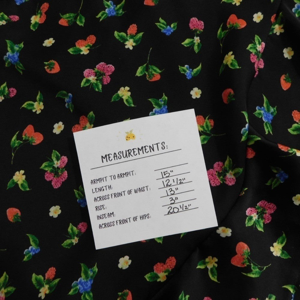 ZARA Black Floral Fruit Berries Ruffled Satin Shorts Skort Satin Summer X-Small