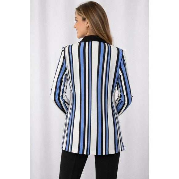 Exclusively MISOOK Striped Knit Blazer Cardigan Blue Black White Knitwear Small