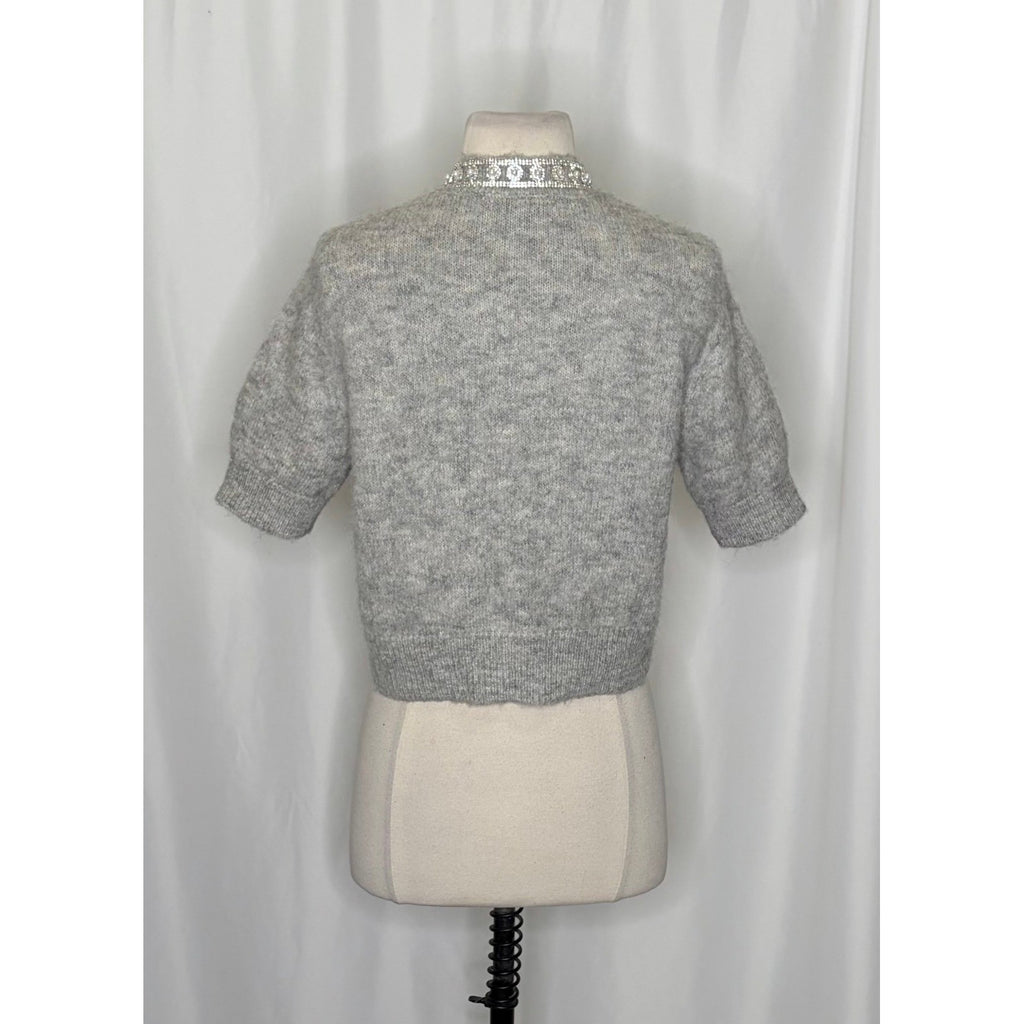 ZARA Jewel Embellished Gray Cropped Cardigan Sweater Knitwear Jewelled Large