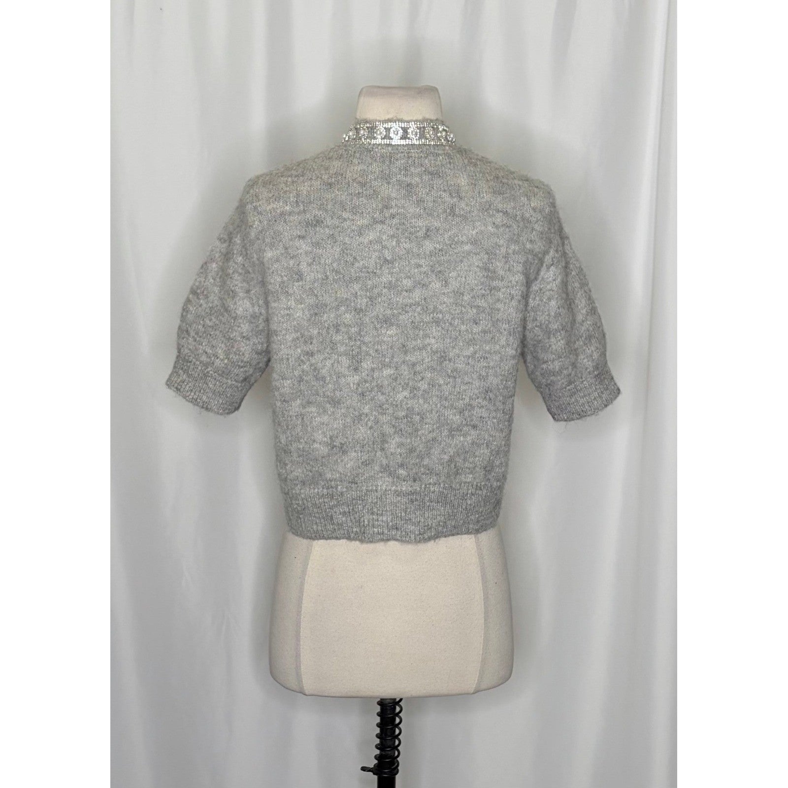 ZARA Jewel Embellished Gray Cropped Cardigan Sweater Knitwear Jewelled Large