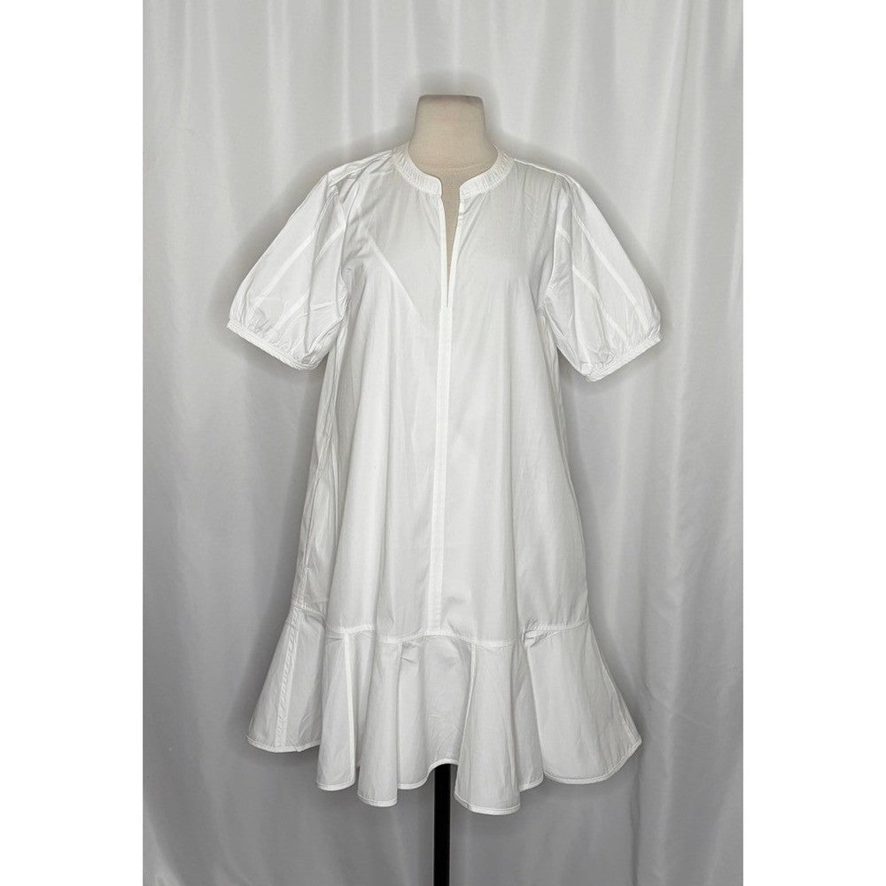 NWT!! J. CREW Delilah Dress Cotton Poplin Solid White Mini Ruffle Small Tall ST