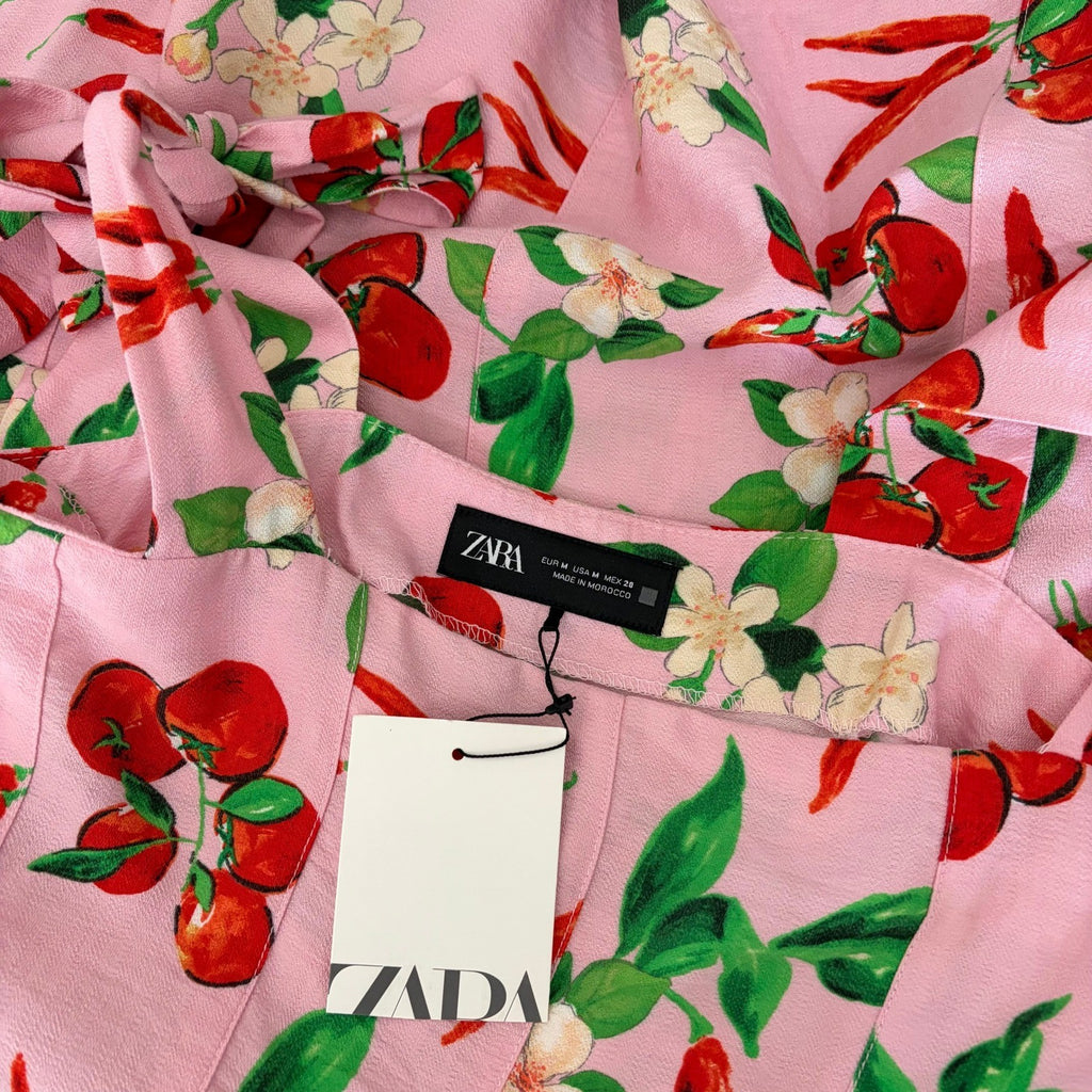 NWT!! ZARA Pink Cherries Veggie Print Mini Dress Cherry Vacation Medium