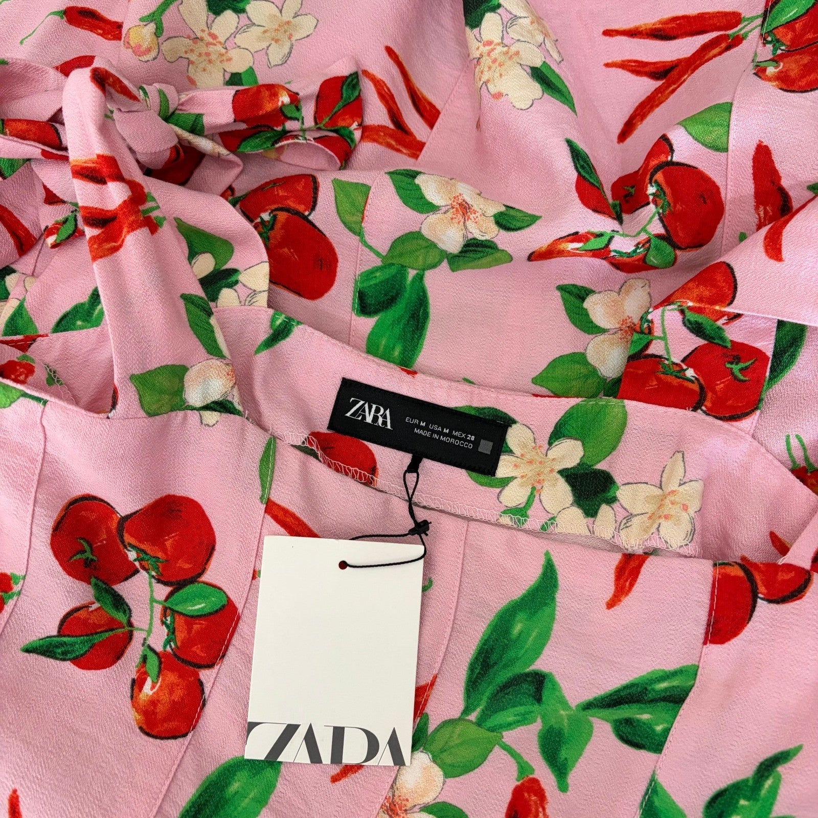NWT!! ZARA Pink Cherries Veggie Print Mini Dress Cherry Vacation Medium