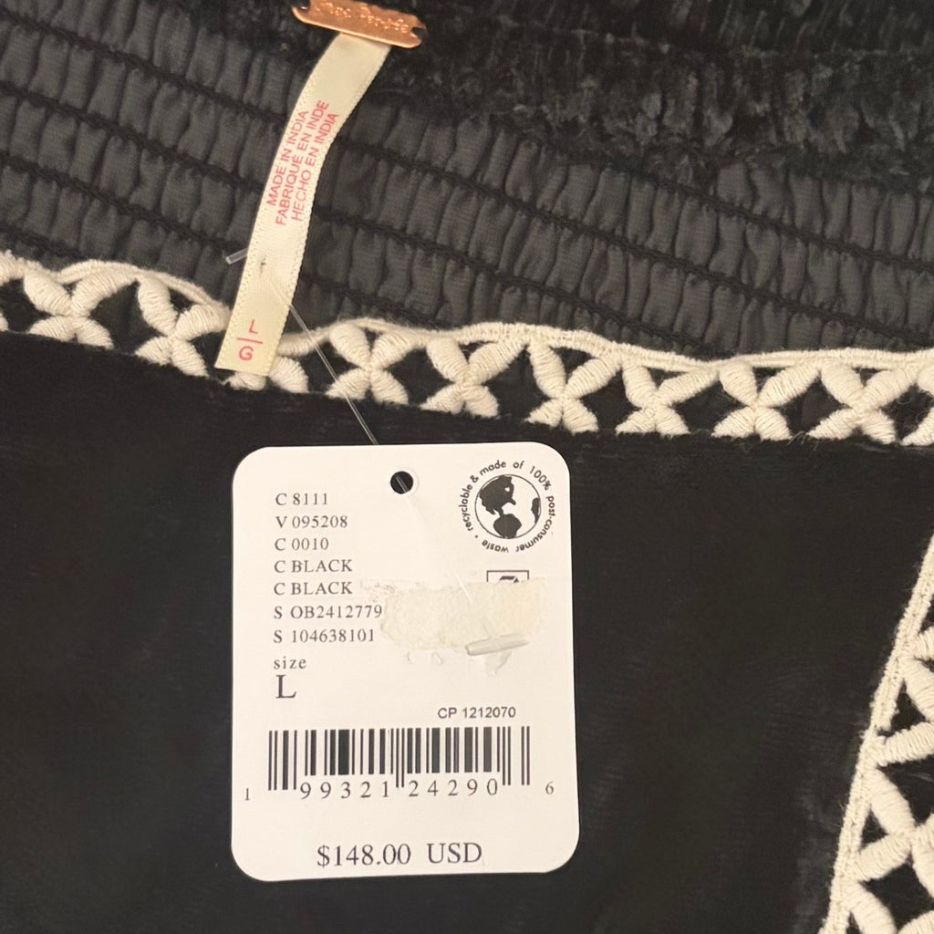 NWT!! FREE PEOPLE Tyler Velvet Corset Top Black Cream Embroidered Bohemian Large