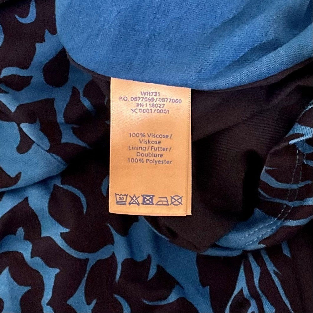 BODEN Henrietta Faux Wrap Day Dress Navy Royal Blue Scroll Print Size 12