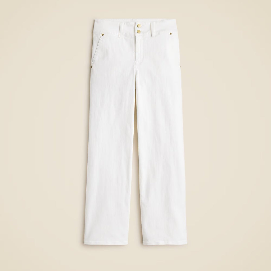 NWT!! J. CREW Slim Wide Leg Jeans Stacked Buttons Solid White Preppy Size 27