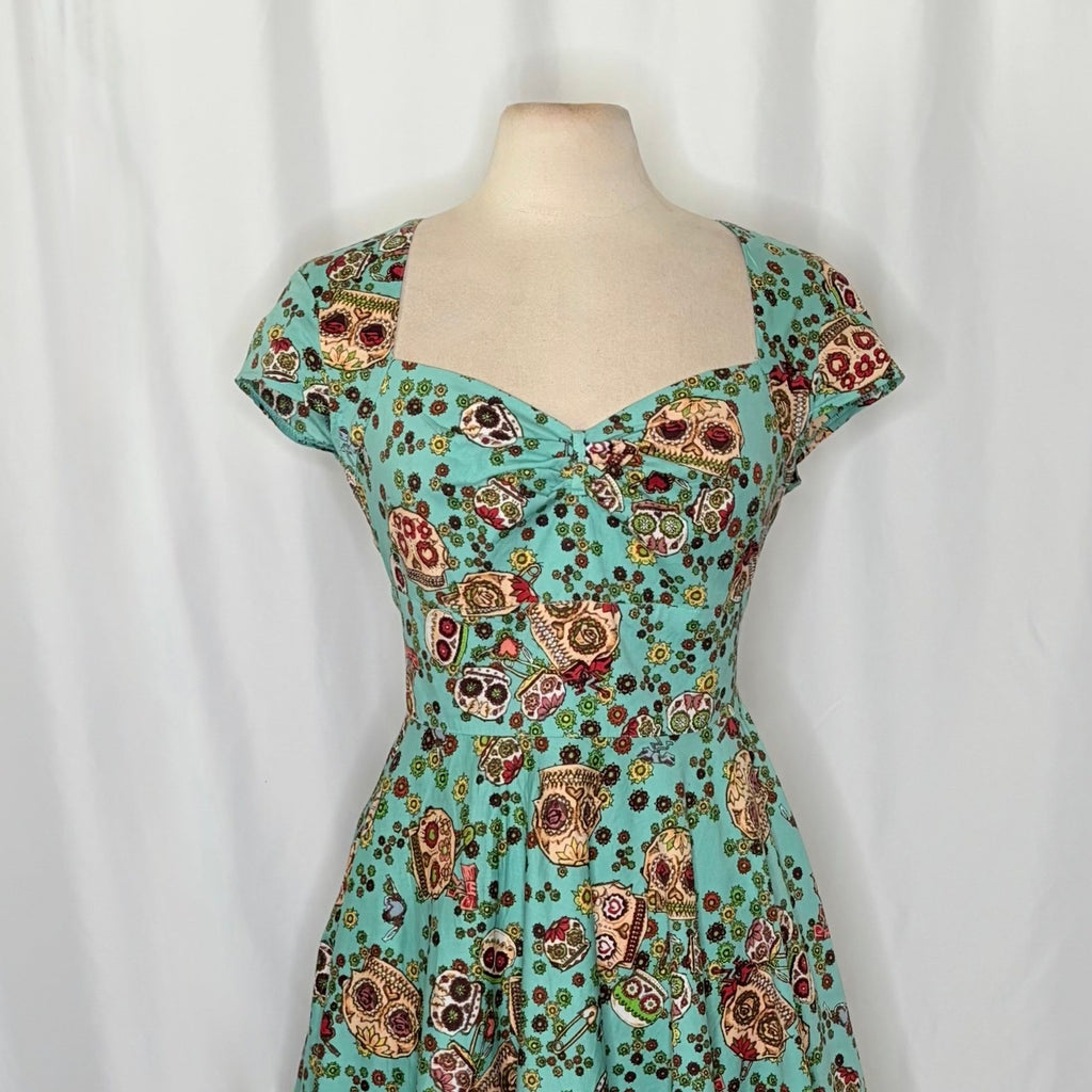 HELL BUNNY Sasha Sugar Skull Dress Dia De Los Muertos Rockabilly Retro Large