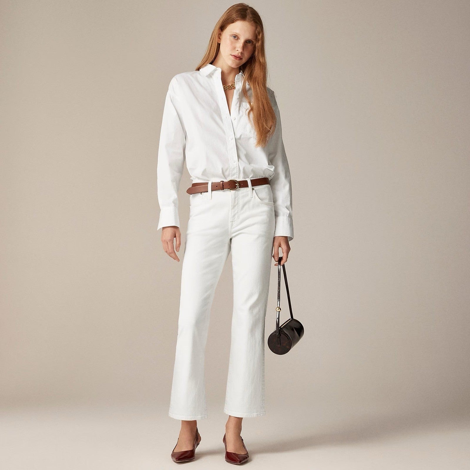 NWT!! J. CREW Mid Rise Kickout Jeans Denim White Stretch Solid Cropped 27 Tall