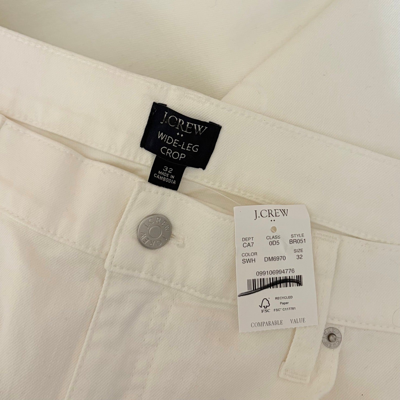 NWT!! J. CREW Factory Wide-Leg Cropped Jeans All-Day Stretch Solid White Size 32