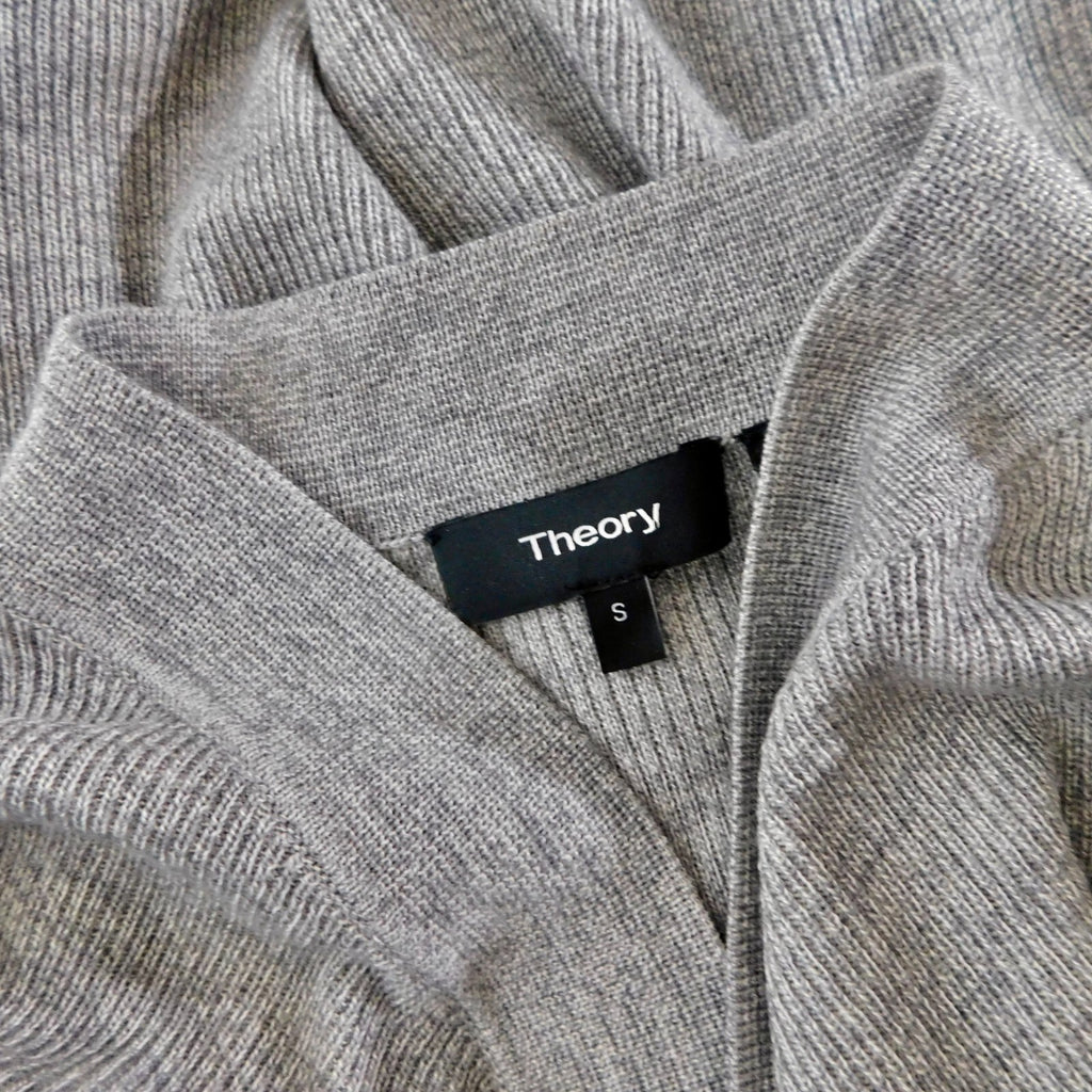 THEORY Winxie Gray Ribbed Knit Draped Cardigan Sweater Merino Wool Small