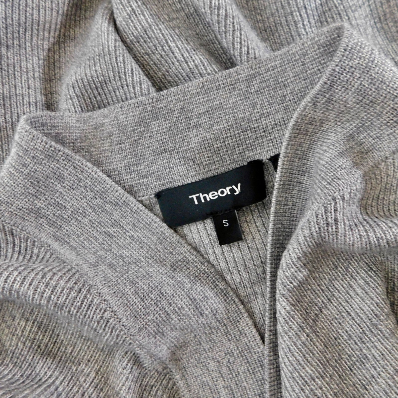 THEORY Winxie Gray Ribbed Knit Draped Cardigan Sweater Merino Wool Small