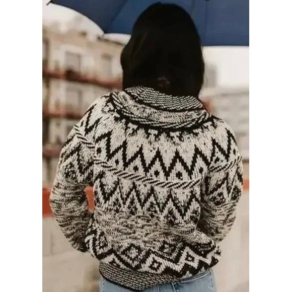 ZARA Nordic Fairisle Jacquard Sweater Black White Fair Isle Knit Pullover Medium