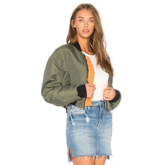 NWT!! Revolve HUDSON JEANS Rogue Olive Green Bomber Jacket Cropped Pockets Small