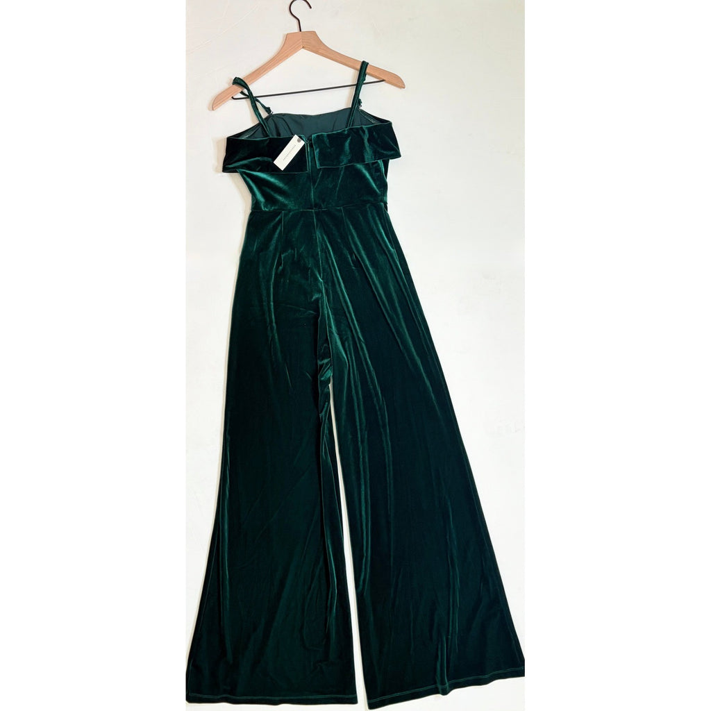 NWT!! Anthropologie COREY LYNN CALTER Green Velvet Wide Leg Jumpsuit X-Small