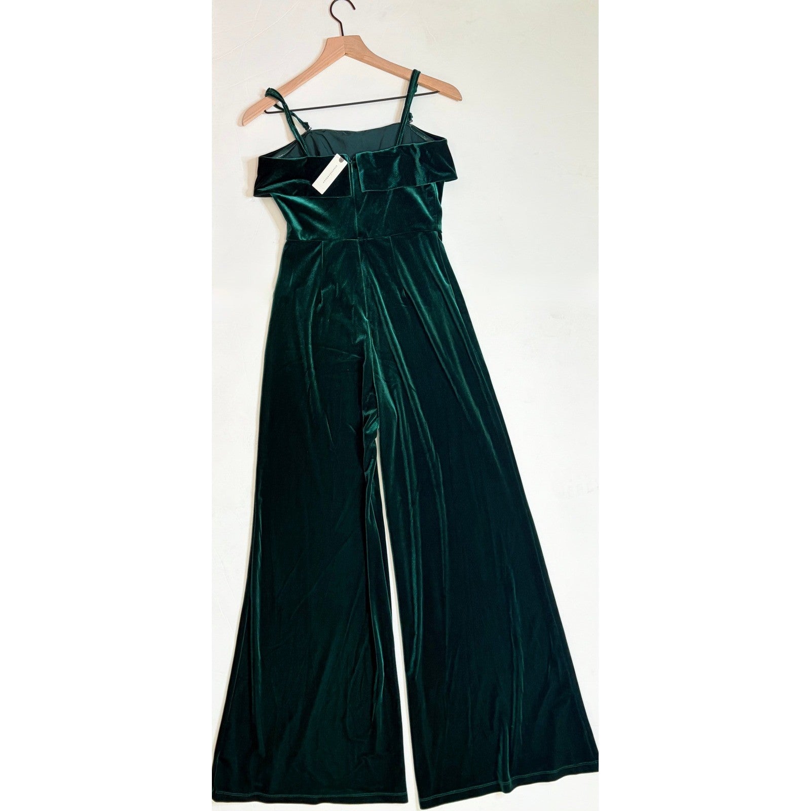 NWT!! Anthropologie COREY LYNN CALTER Green Velvet Wide Leg Jumpsuit X-Small