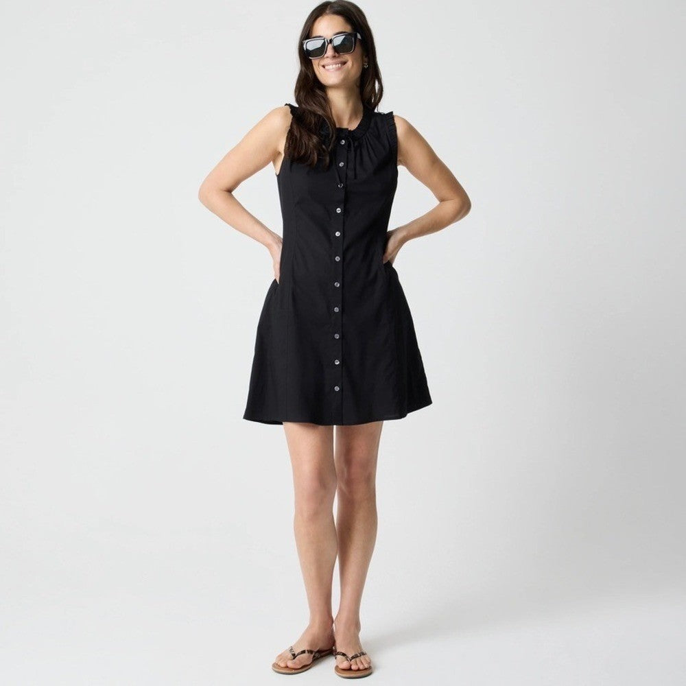 NWT!! J. CREW Factory Ruffle Tie Neck Mini Dress Solid Black Preppy Shift 18