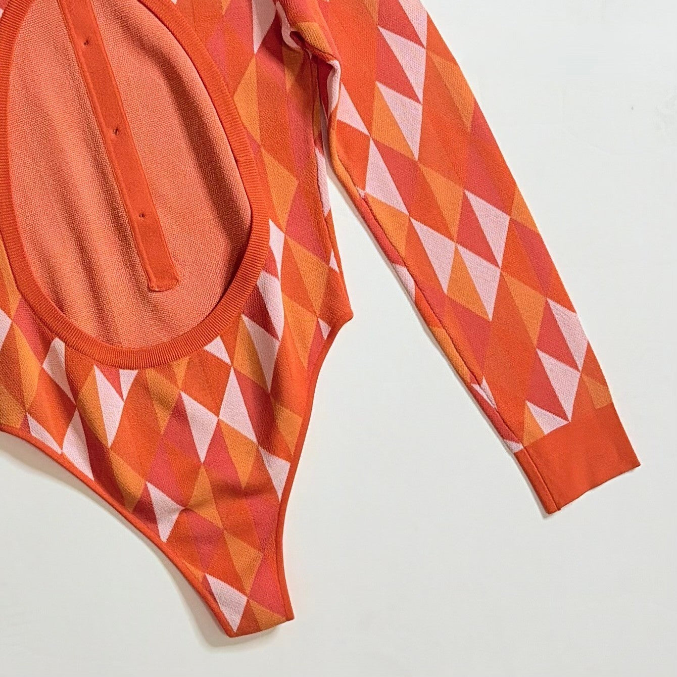 DODO BAR OR Orange Geometric Bodysuit Cutout Back Knit Colorful Cheeky 42 / US 4