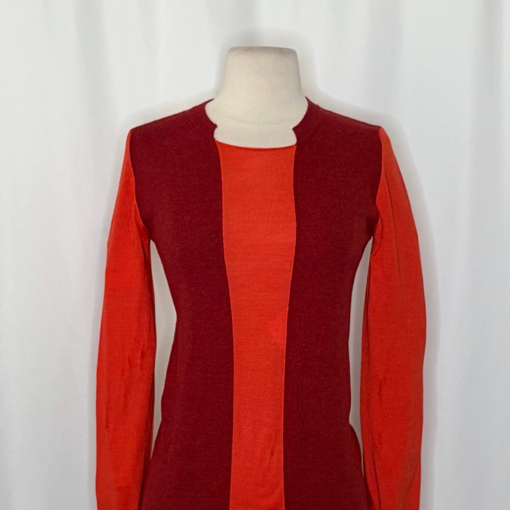 STELLA MCCARTNEY Wool Silk Colorblock Pullover Sweater Knit Red Orange 38 US 4