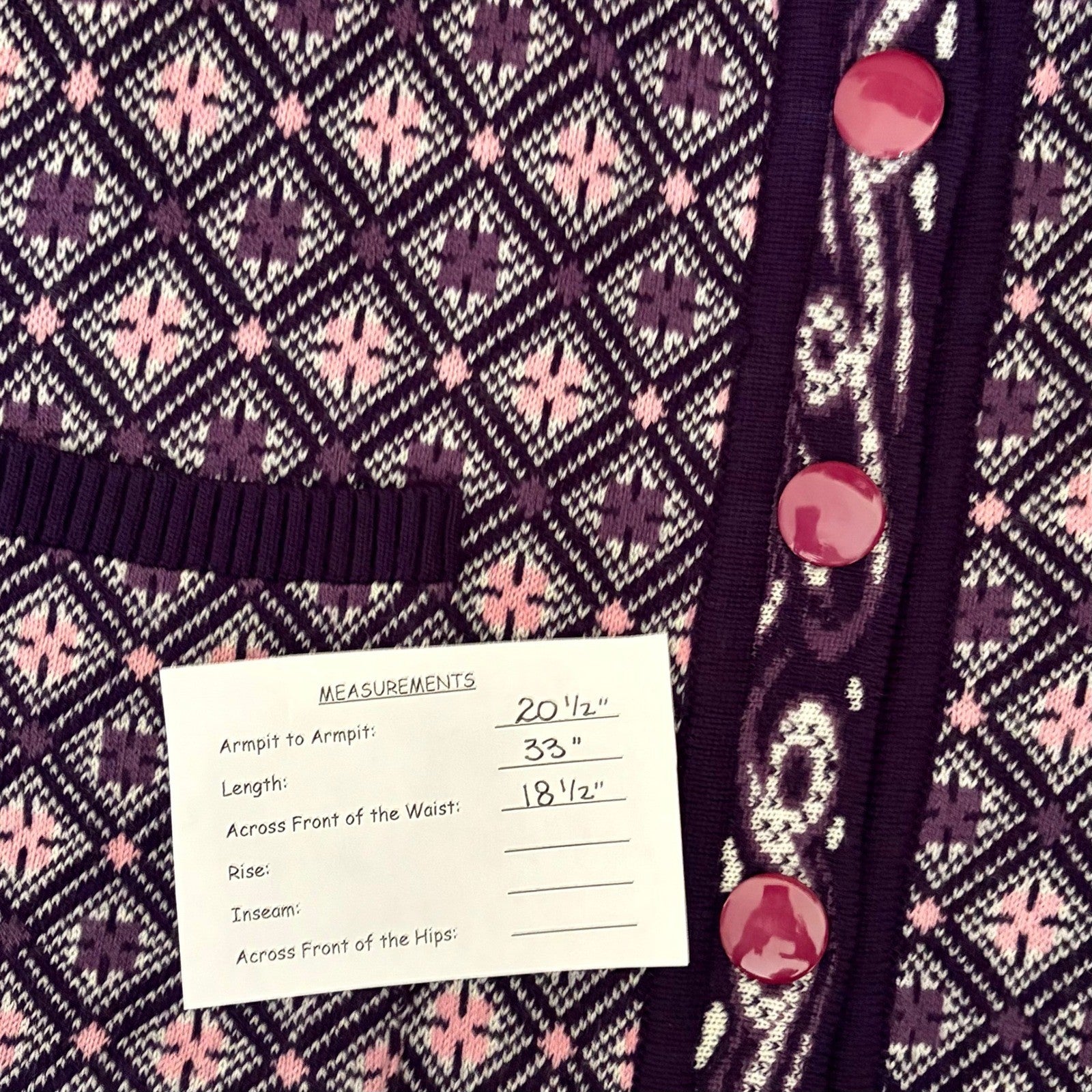 COSY WOOL by Elson Purple Geometric Cardigan Sweater Belted Tie Waist Size 38