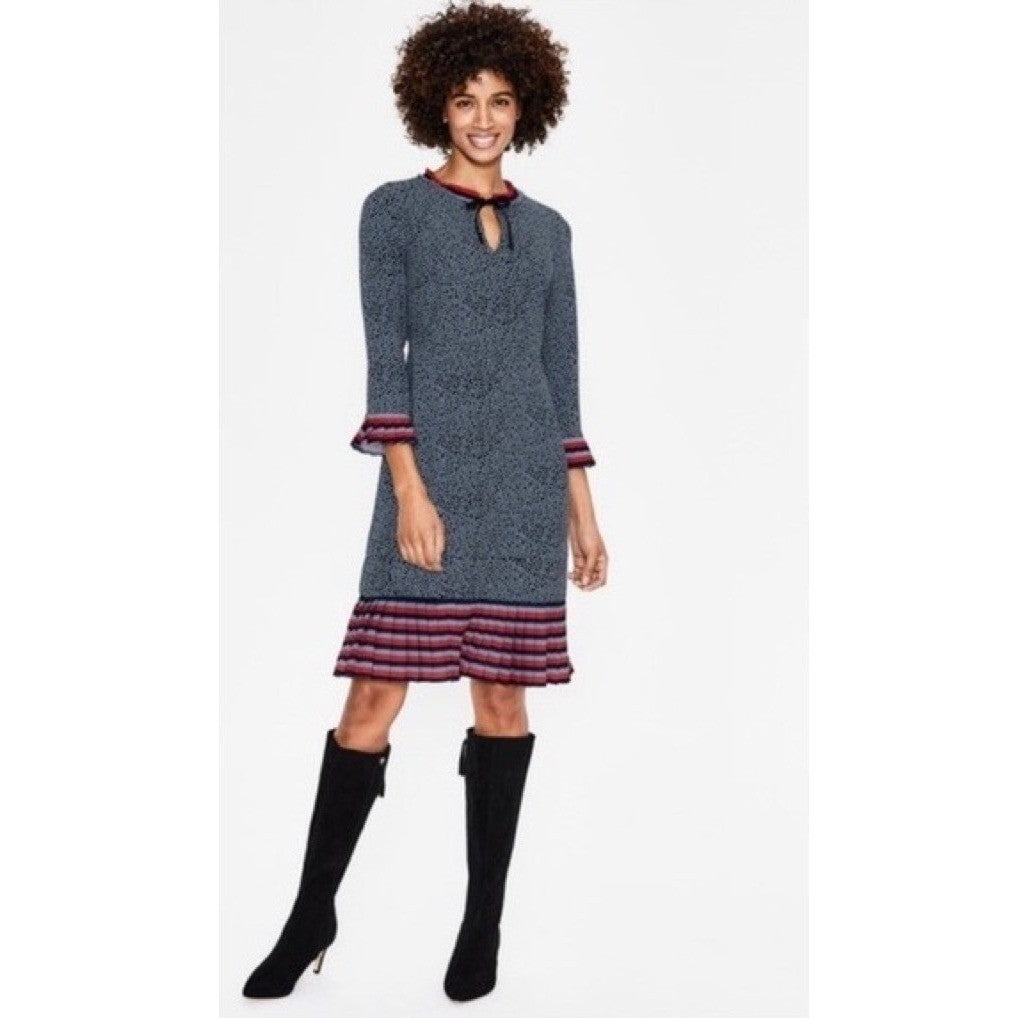 NWT!! BODEN Lara Polka Dot Striped Pleated Trim Dress Cluster Spot 6L 6 Tall