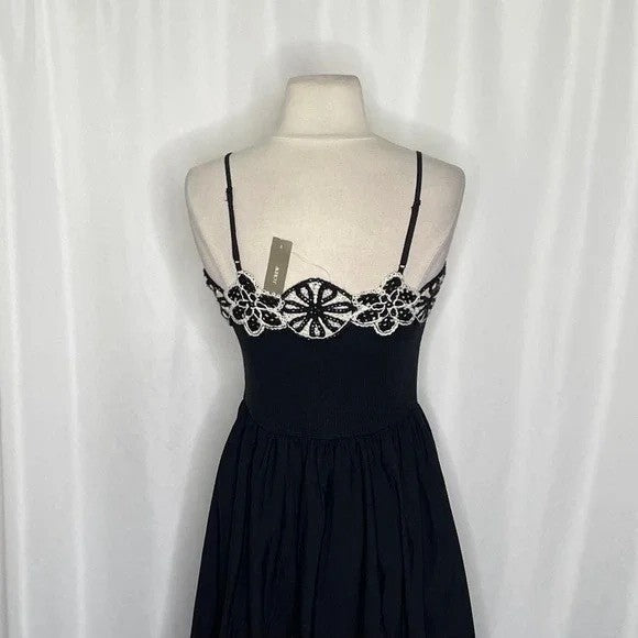 NWT! J. CREW Crochet Mixy Dress Black Crocheted Medallions Midi Pockets Small
