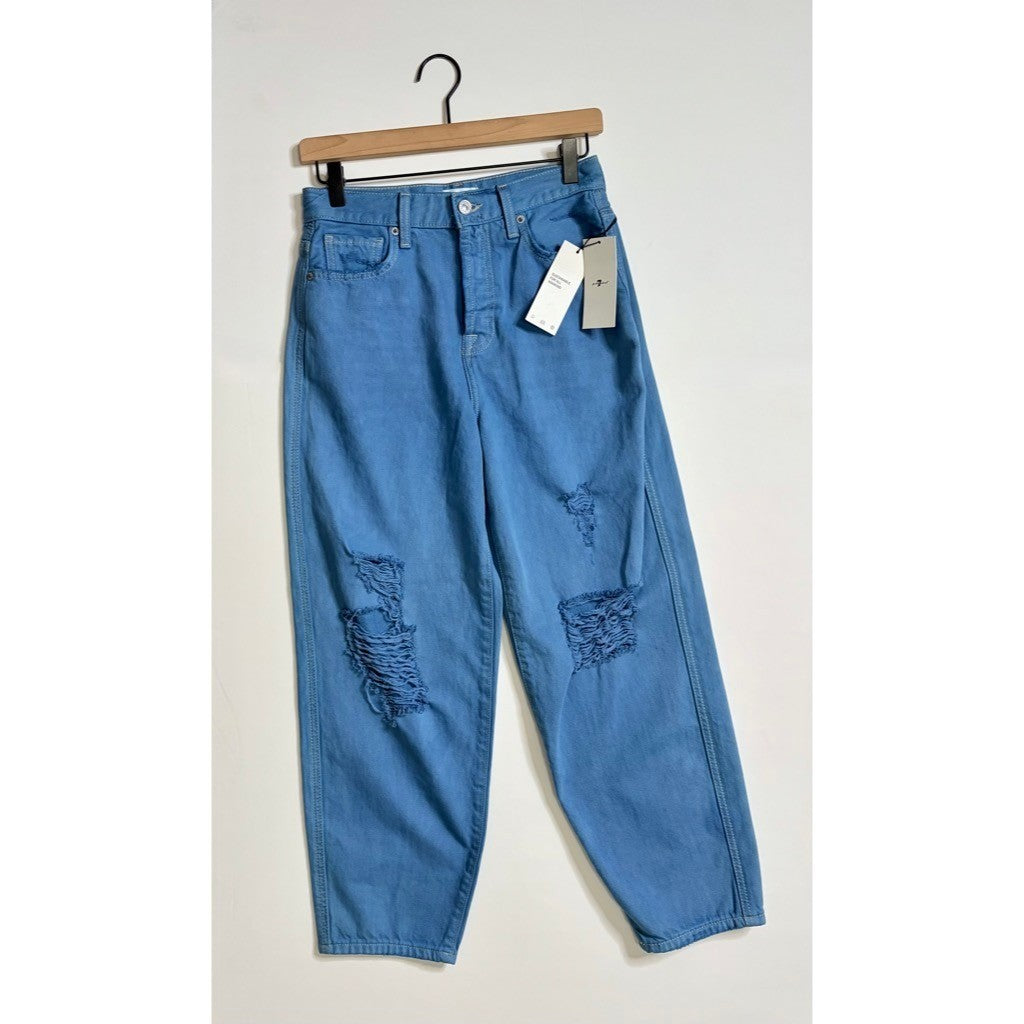 NWT!! 7 FOR ALL MANKIND Balloon Distressed Denim Jeans Tapered Blue Size 26
