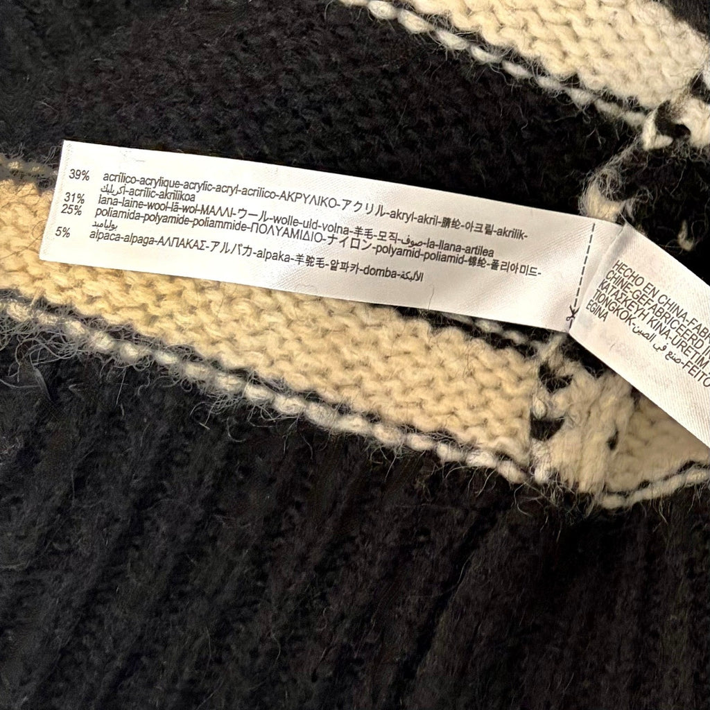 ZARA Long Striped Cardigan Sweater Black Ivory Striped Wool Alpaca Knit Small