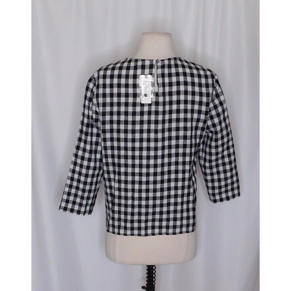 NWT!! Anthropologie SEEN WORN KEPT Black & White Gingham Top Embroidered Size 4