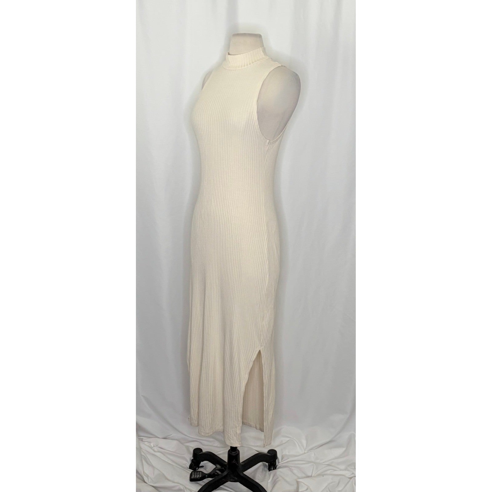 Anthropologie BEYOND YOGA Well Traveled Midi Dress Solid Ivory Ribbed Medium