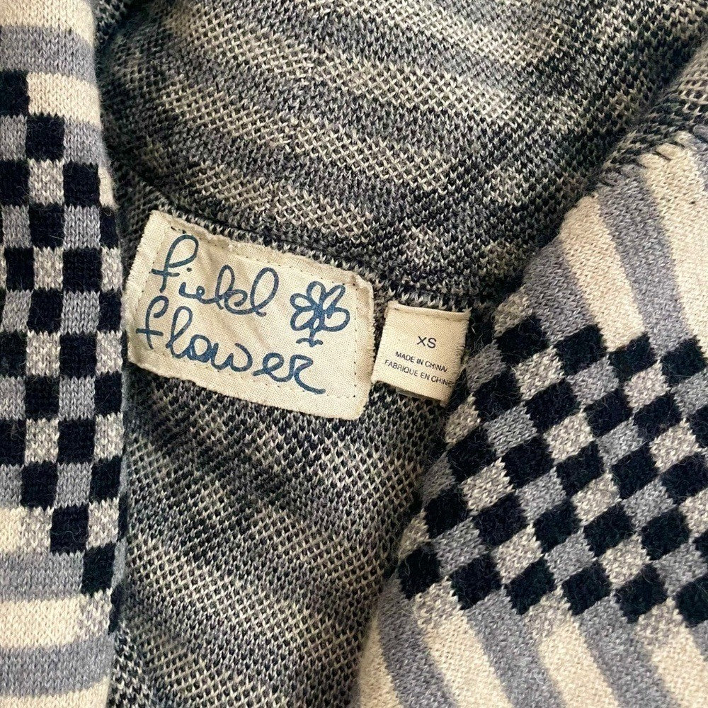 Anthropologie FIELD FLOWER Chevron Stripe Belted Wool Sweater Coat Hood X-Small