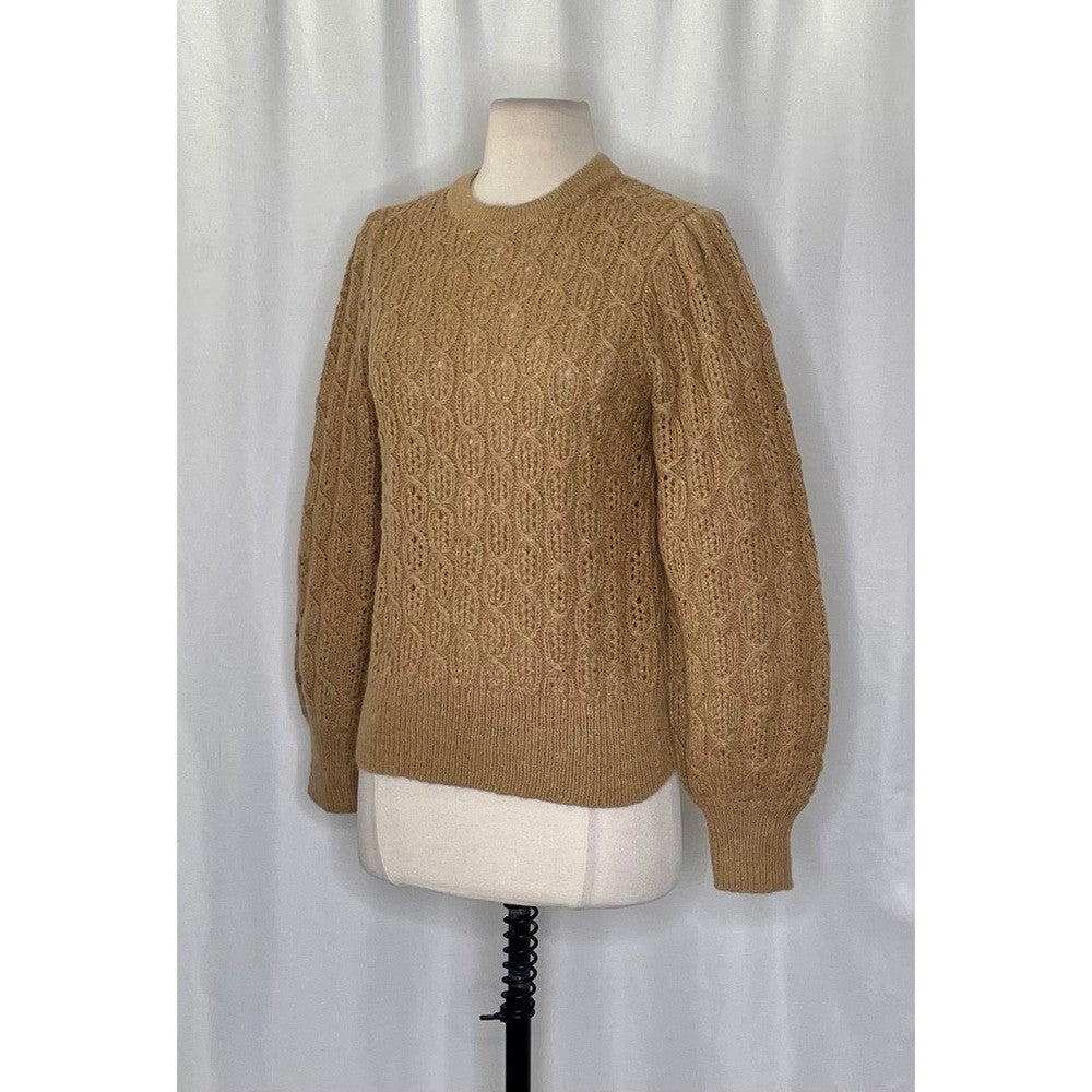NWT!! J. CREW Balloon Sleeve Cable Knit Sweater Pale Clay Tan Brown X-Small