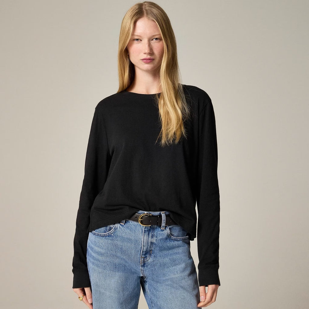 NWT!! J. CREW Vintage Jersey Long Sleeve T-Shirt Top Shirt Tee Solid Black XXS